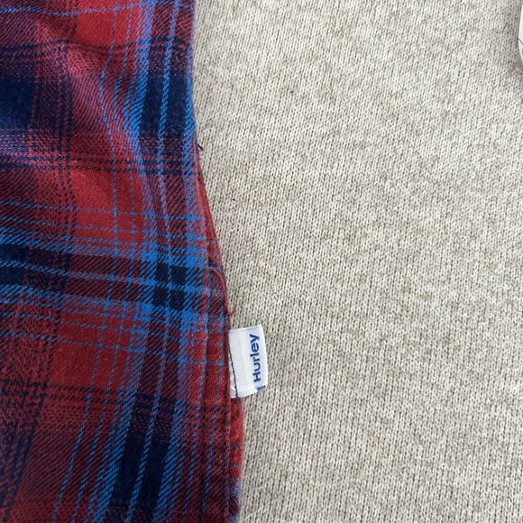 Hurley Shirt Mens Medium Red Blue Plaid Flannel Long Sleeve Button Up Surf Skate - Picture 4 of 8